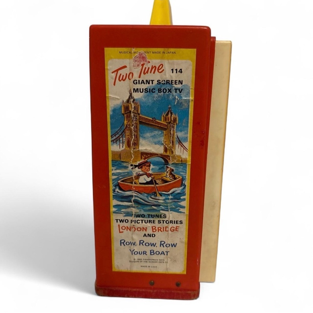 Vintage 1964 Fisher Price Two Tune Music Box TV #114 Row Row Boat Works - Picture 2 of 3
